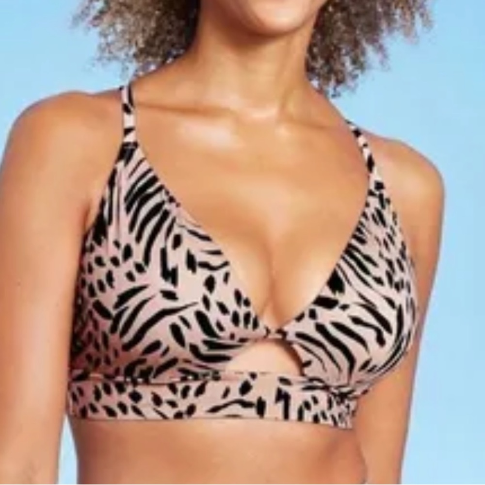 Leopard print bikini top, underwire bra sized swim 36DD - new.